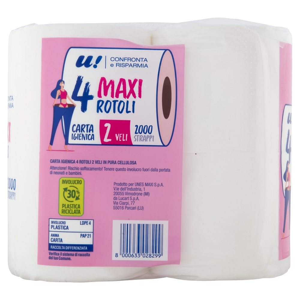 4 Maxi Rotoli Carta Igienica 2 Veli U! Confronta e Risparmia